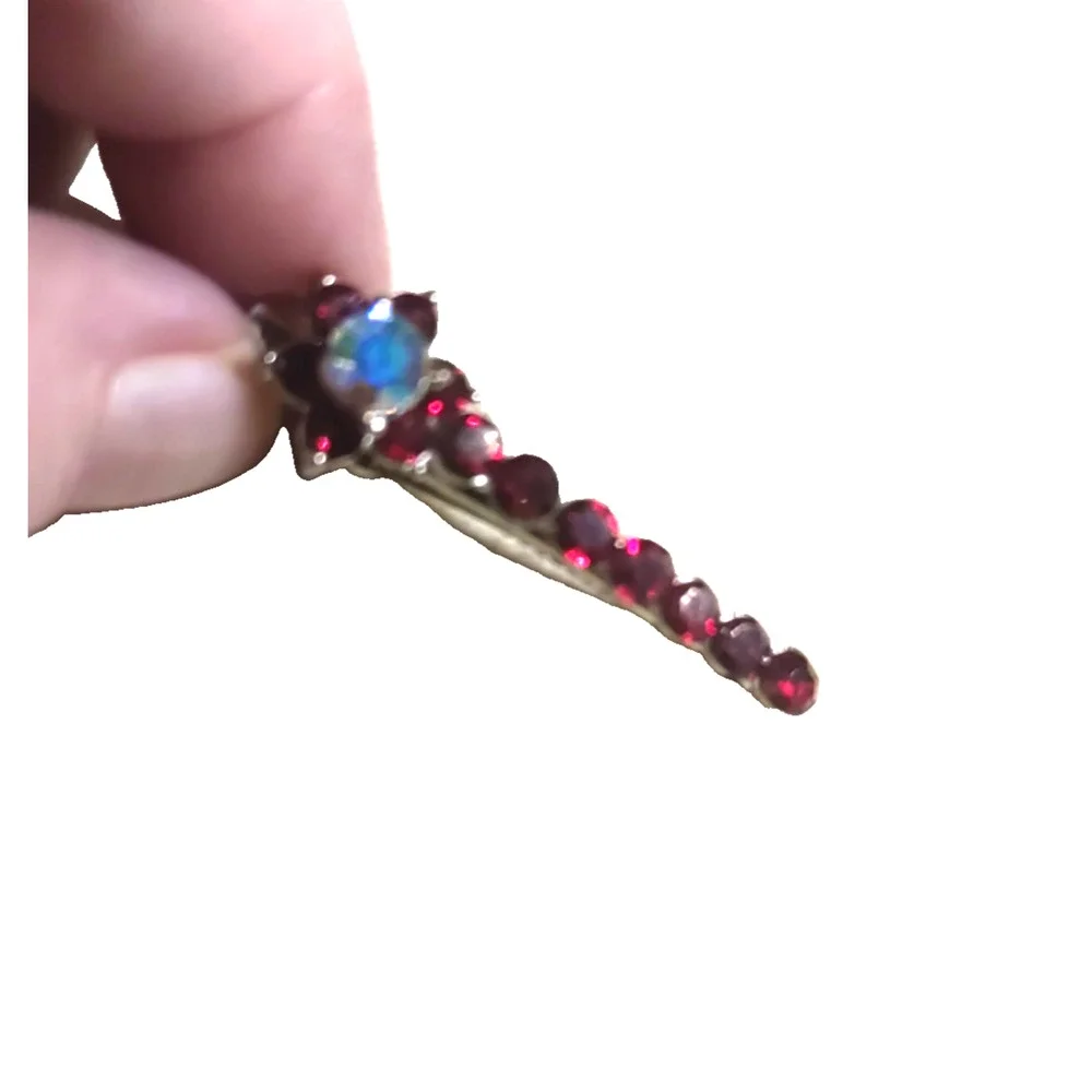 Hair Clip Barrettes Matching Pair Red Rhinestone